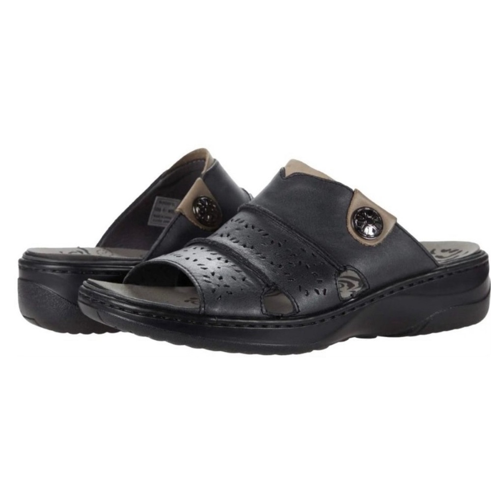Propet Gertie Perforated Slide Black Leather Women's 10.5 X (2E) Extra Wide NEW‎